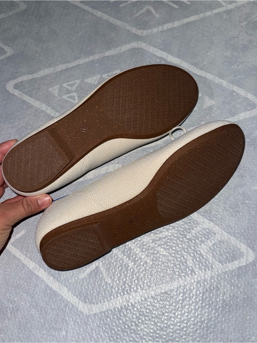 Rothy's Cream Knit Ballet Flats with Blue Trim - Picture 3 of 5